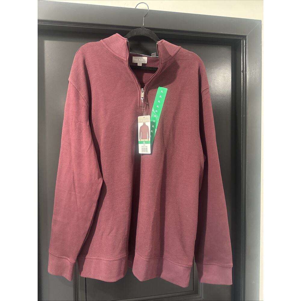 Ted Baker Men’s XLarge Pull Over Cotton Blend 1/4 Zip Mock Neck Sweater RED, NEW